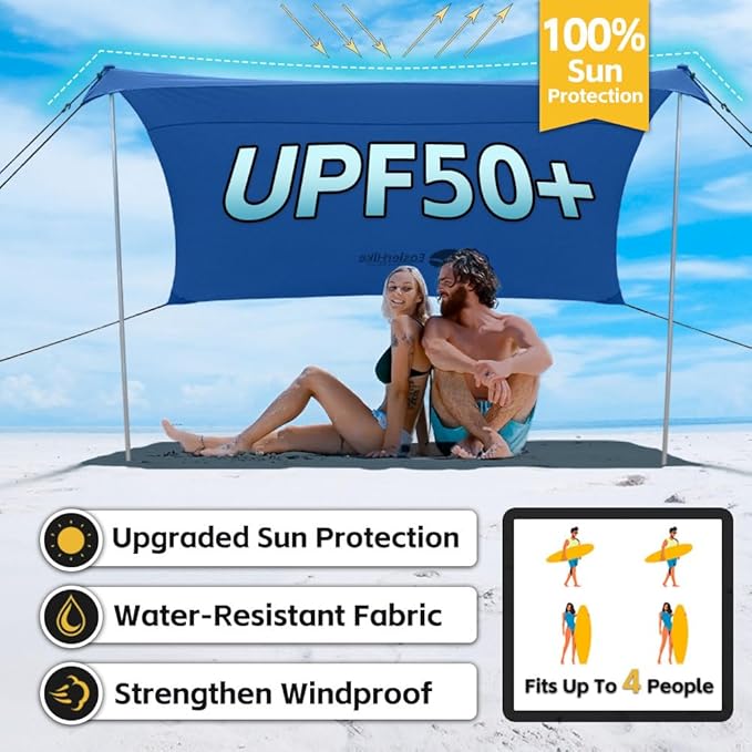 Beach Shade Tent, Portable Easy Pop Up Beach Canopy, UPF50+ Sun Protection Shelter, Windproof & Water Resistant, Perfect for Family