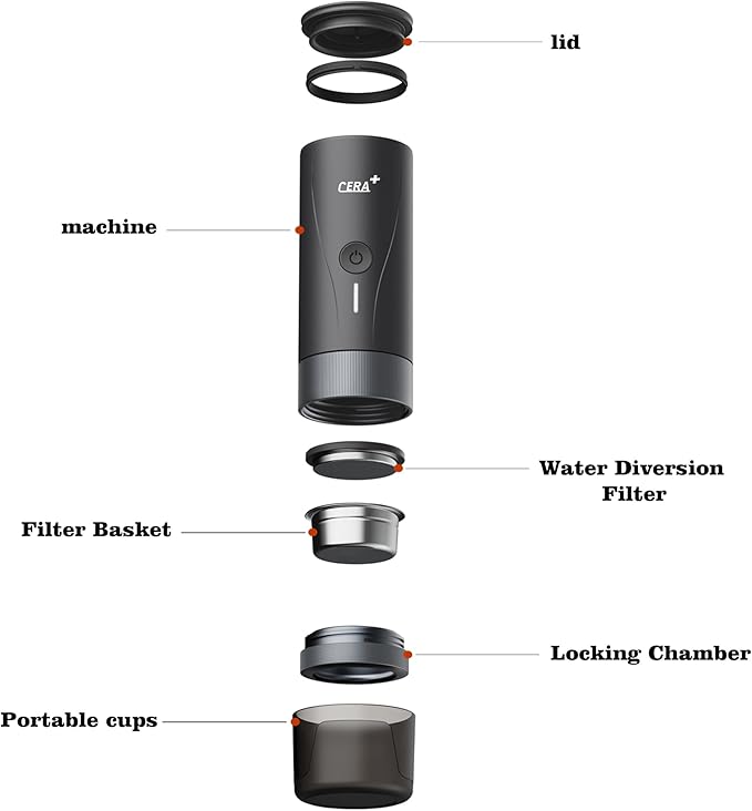 CERA+ Portable Espresso Maker Pro Version Self-Heating Professional-Level Mini Coffee Machine Compatiable with Ultra-Fine Grind For Travel,Camping,Hiking