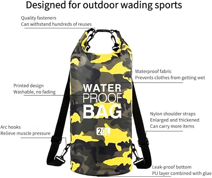 Waterproof Dry Bag Combo 5-30L Roll Top Dry Storage Bag Backpack for Kayaking Boating Beach Camping Travel Fishing, w/Phone Case & Collapsible Water Bottle & Sunglasses & Ear Band,Orange 10L