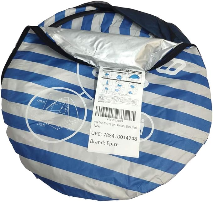 YBK Tech New Stripe Style Automatic Pop Up Beach Tent UV Protection Instant Portable Quick Cabana Sun Shelter for 2-3 Persons (Dark Blue)