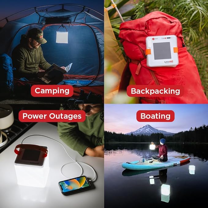 LuminAID Max Quick Inflate 2-in-1 Solar Camping Lantern and Phone Charger - Rechargeable LED Lamp for Camping, Hiking & Travel - Waterproof Emergency Light for Power Outages, Hurricane, Survival Kits