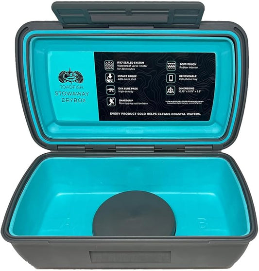 Toadfish Drybox - Waterproof IPX7 Sealed - EVA Lure Pads - Cell Phone Tray - Impact Proof - Smartgrip - Boat/Kayak/SUP Box