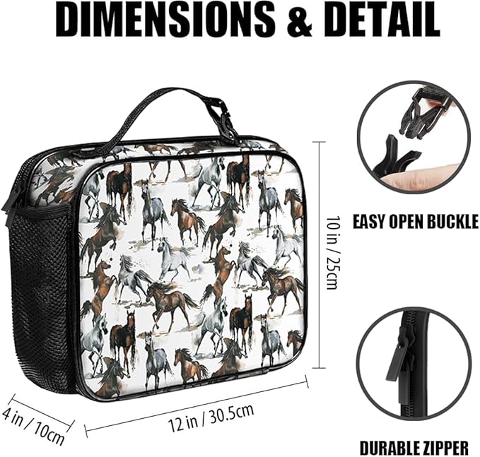 Horse Lunch Bag Reusable Insulated Lunch Box Keep Food Cooler Thermal Lunch Tote for Women Men