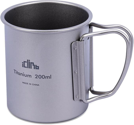 iClimb Titanium Cup Camping Coffee Mug Ultralight Compact with Foldable Handle (200ml)