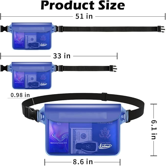 Labeol Waterproof Fanny Pack, 2 PCS Waterproof Pouch with Waist Strap, Fanny Pack to Keep Phone and Valuables Dry for Swimming Kayaking Boating Snorkeling