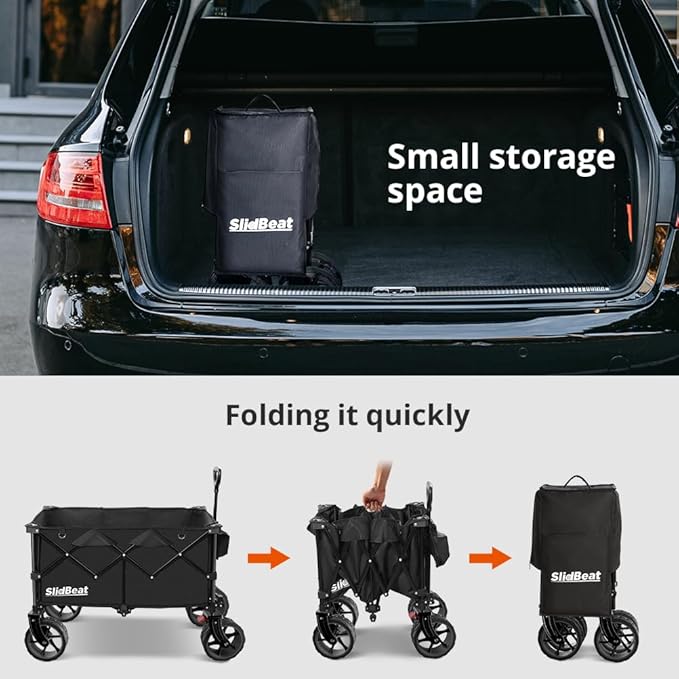 220L Collapsible Wagon with Big Wheels - Heavy Duty Utility Foldable Cart, All-Terrain Wheel & Drink Holders Portable Grocery Carts for Outdoor, Travel, Camping, Beach, Garden,Fishing