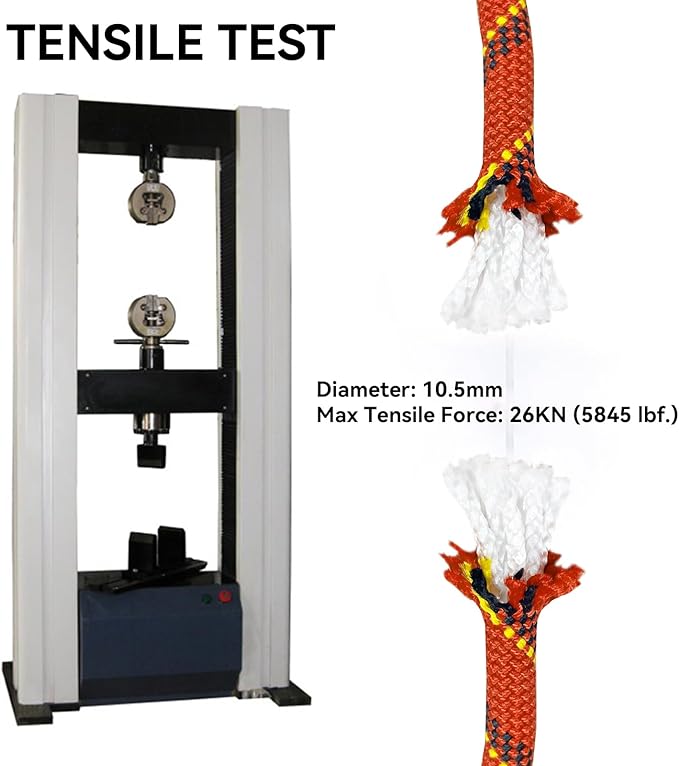 Static Climbing Rope 10.5mm UIAA Static Line Rappelling Rope Nylon Kern Mantle Rope for Escape Rope Rock Climbing, Mountain Tree Climbing, Hauling, Rescue