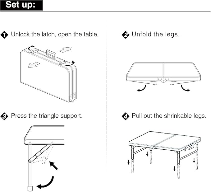 REDCAMP Aluminum Camping Table 4 Foot, Portable Folding Table Adjustable Height Lightweight for Picnic Beach Outdoor Indoor, White 48 x 24 inches