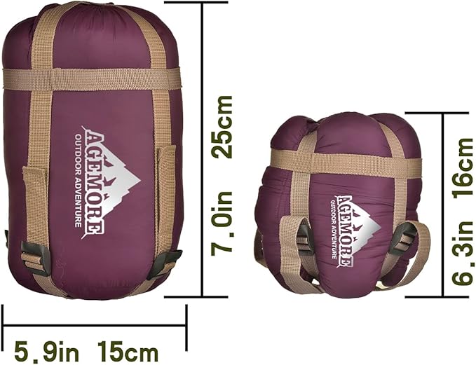 AGEMORE Ultralight Warm Weather Sleeping Bag, Portable Lightweight Waterproof Compact Sleeping Bag with Compression Sack, Fit for Kids Teens or Adults Outdoor Camping, Backpacking & Hiking
