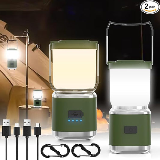 Small Camping Lantern Rechargeable -4inch, 2000LM LED Camping Lights Lantern with Redlight&20Hours Runtime& Stepless Dimming, Hurricane Emergency Lights for Power Outages, Waterproof Camping Lamp,2pcs