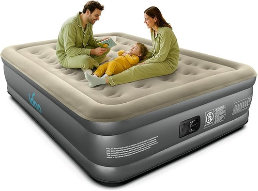 iDOO Air Mattress Queen with Built in Pump, Inflatable Mattress Queen Size, 18" Raised Blow up Mattress for Camping, Guests, Portable & Waterproof Air Bed, Colchon Inflable