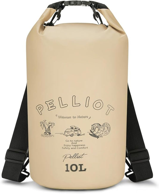 Waterproof Dry Bag 10L Tough & Water-repellent Storage Bag with Adjustable Shoulder Straps Lightweight Portable Backpack Dry Bags for Kayaking Khaki