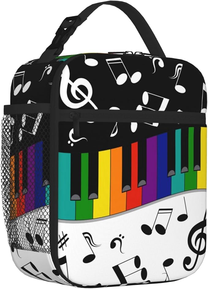 Musical Note Rainbow Key Music Insulated Lunch Bag Reusable Cooler Lunch Box Portable Leakproof Thermal Container Tote Bags for Girls Boys School Travel