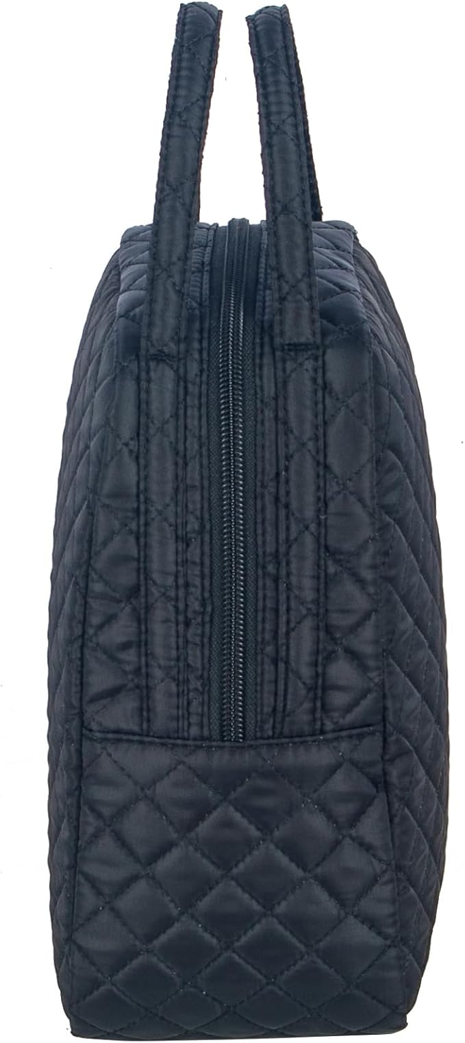 Machine Washable Women Quilted Fabric Insulated Reusable Cooler Lunch Bag Tote Adult Thermal Lunch Box Storage Bag for Ｗork (Black)