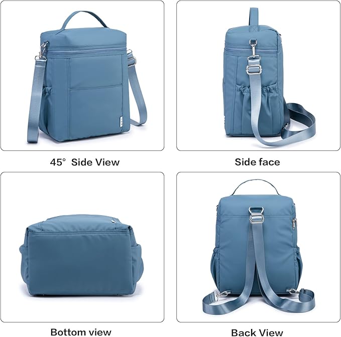 NOL Natural Organic Lifestyle Insulated Lunch Bags for Women Cooler Bag Lightweight Nylon Waterproof Lunch Box For Work (Dusty blue, Large)