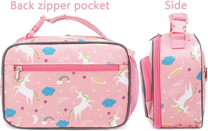 FlowFly Kids Lunch box Insulated Soft Bag Mini Cooler Back to School Thermal Meal Tote Kit for Girls, Boys,Unicorn