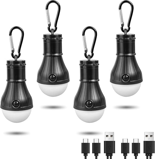 Led Camping Lantern USB Rechargeable,Outdoor Tent Lights for Camping Hanging,Kids with Clip Hook Camping Flashlight (4 Packs Black)