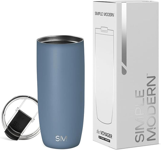 Simple Modern Travel Coffee Mug Tumbler with Flip Lid | Reusable Insulated Stainless Steel Cold Brew Iced Coffee Cup Thermos | Gifts for Women Men Him Her | Voyager Collection | 20oz | Blue Dune