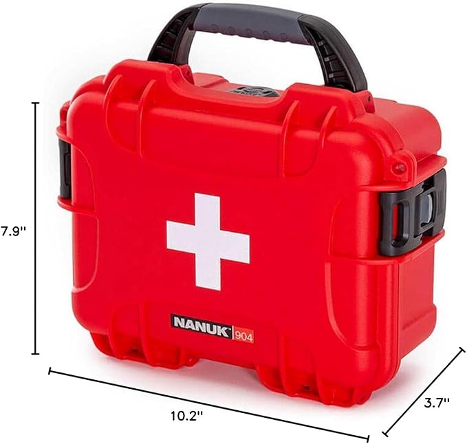 NANUK 904 Waterproof First Aid Box Empty – Durable, Medical First Aid Organizer Case, IP67-Rated, Dustproof, Impact-Resistant, and Floats (7.4" x 4.9" x 3.1") – Red