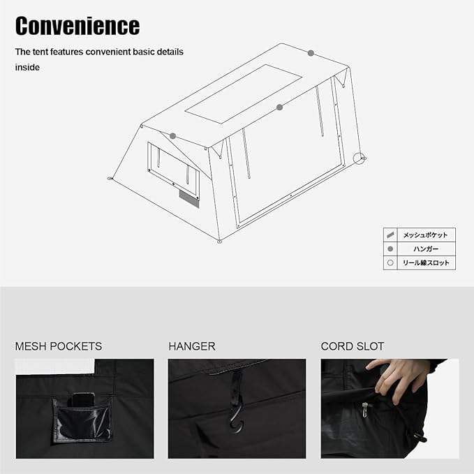 2025 Upgraded Canvas Inflatable Camping Tent with Pump, Easy Setup Blow Up Air Tent for Camping,No Assembly Needed Air Tent with Mesh Skylight Windows&Doors