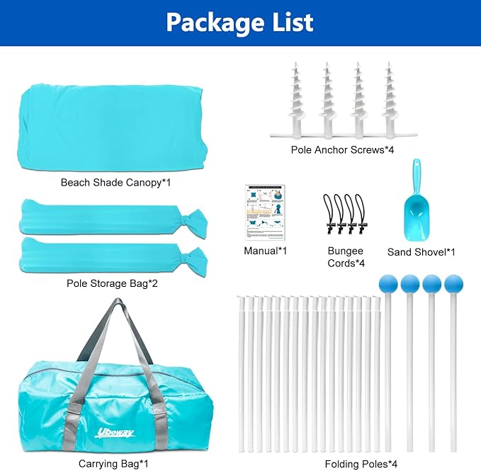 Camping Tent UPF50+ with 8 Sandbags, Beach Shade Canopy for 6-12 Persons, Pop Up Canopy for Camping, Picnics, 12X12FT Turquoise