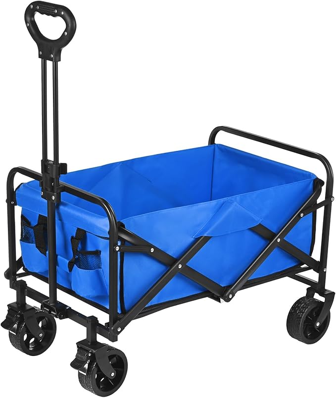 Wagons Carts Foldable, 330LBS Beach Wagon Collapsible with All-Terrain Wheels Portable Utility Folding Cart for Beach/Grocery/Garden/Fishing/Camping/Shopping/Outdoor/Travel, Blue