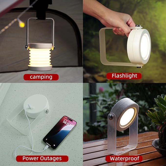 Waterproof Collapsible Camping Lantern with Phone Charger,Rechargeable Camping Lights,4400mAh Power Bank, Portable Battery Powered Foldable Travel Lamp for Hiking , Power Outages,Survival Kit