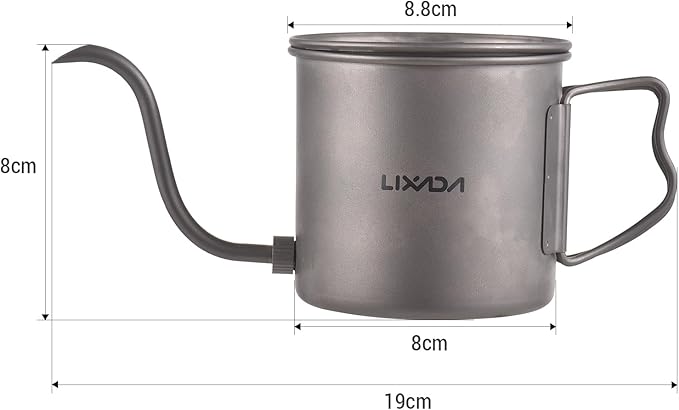 Lixada Titanium Coffee Pot, 13.5oz, Silver, Portable, Camping Coffee Pot with Removable Spout