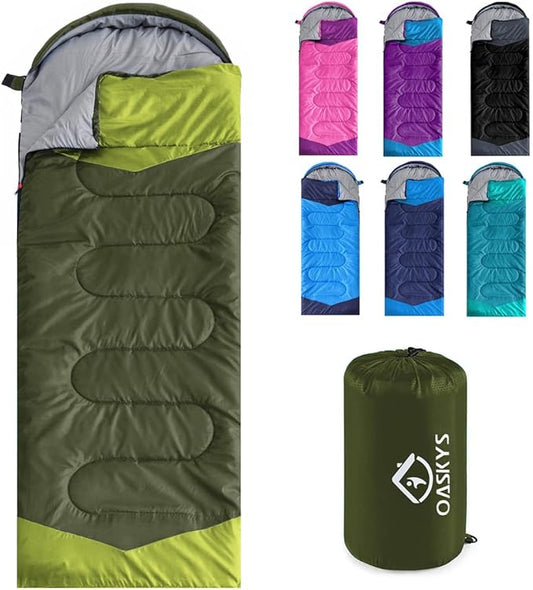 oaskys Camping Sleeping Bag - 3 Season Warm & Cool Weather - Summer Spring Fall Lightweight Waterproof for Adults Kids - Camping Gear Equipment, Traveling, and Outdoors