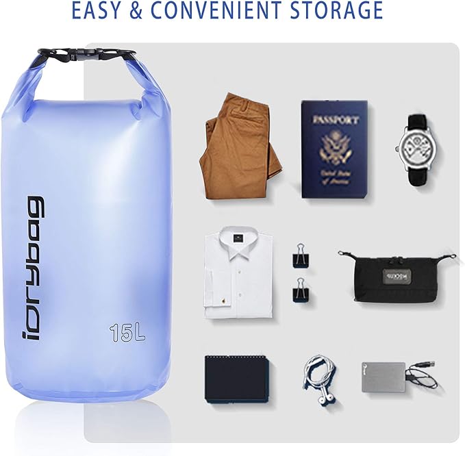 IDRYBAG Clear Dry Bag Waterproof 2L/5L/10L/15L/20L, Small Dry Sack Waterproof Bag for Kayaking