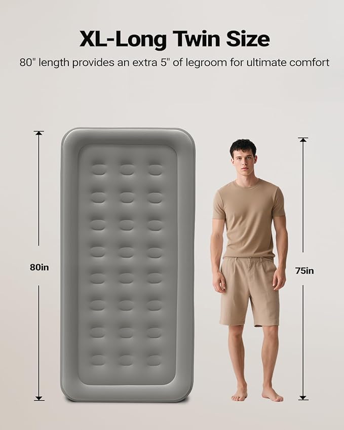 iDOO Twin XL Air Mattress with Built in Pump, 18 Inch Tall Blow up Mattress, 80'' Extra Long Air Bed for Tall Adult, 2-Min Portable Inflatable Mattress Twin Home Camping Guest Bed, Colchon Inflable