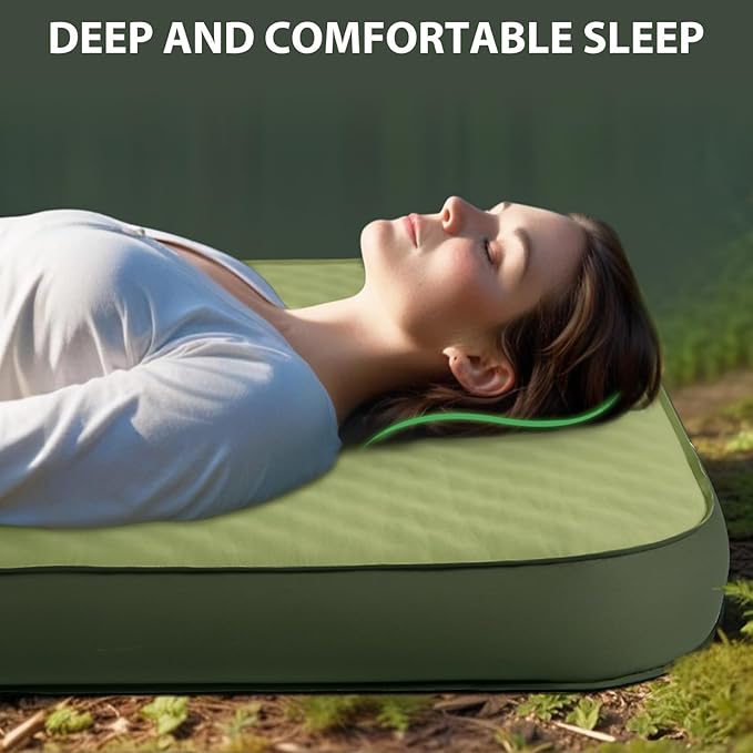 Double Sleeping Pad, 4" Thickness Memory Foam Camping Pad Self Inflating Camping Mattress Sleeping Pad Camping Mat for Camping(Green)