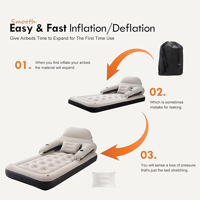 DIMAR GARDEN Twin Size Air Mattress with Headboard and Pillows, Blow Up Bed