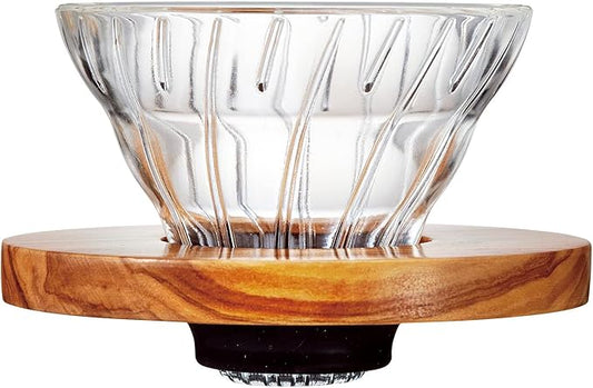 HARIO VDGR-01-OV V60 Heat Resistant Glass Transparent Coffee Dripper Olive Wood 01 Coffee Drip for 1-2 Cups