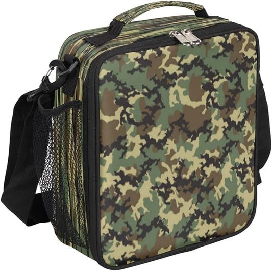 Pardick Camouflage Themed Boys Lunch Bag,Camo Army Green Kids Insulated Lunch Box with Adjustable Shoulder Strap Waterproof Lunch Bento Tote Bag Thermal Lunch Box for School Picnic Travel Outdoor