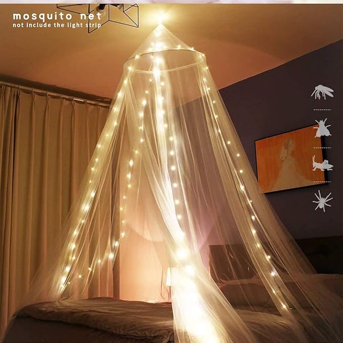 Mosquito Net for Bed, Large White Bed Canopy for Girls, Hanging Bed Net, Ideal for Bedroom Decorative, Travel with Storage Bag (Round)