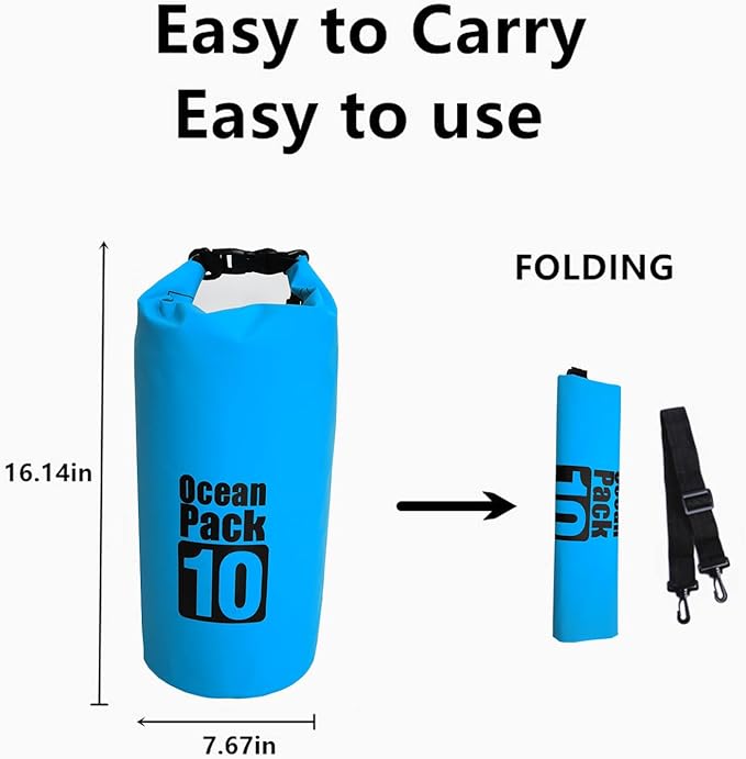 Waterproof Dry Bag for Women Men, 10L Roll Top Lightweight Dry Storage Bag Backpack for Travel, Swimming, Boating, Kayaking, Camping and Beach