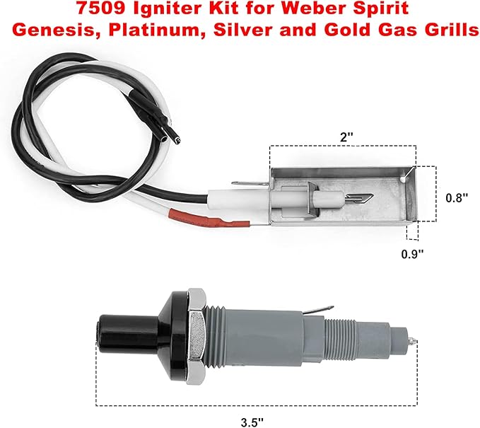 SafBbcue Igniter Kit 7509 for Weber Spirit Genesis (pre-2002) Grills,Platinum I and II Genesis 1000 to 5500 Genesis Silver and Gold (pre-2002) Grills, Replace for Weber #7509 Igniter Part