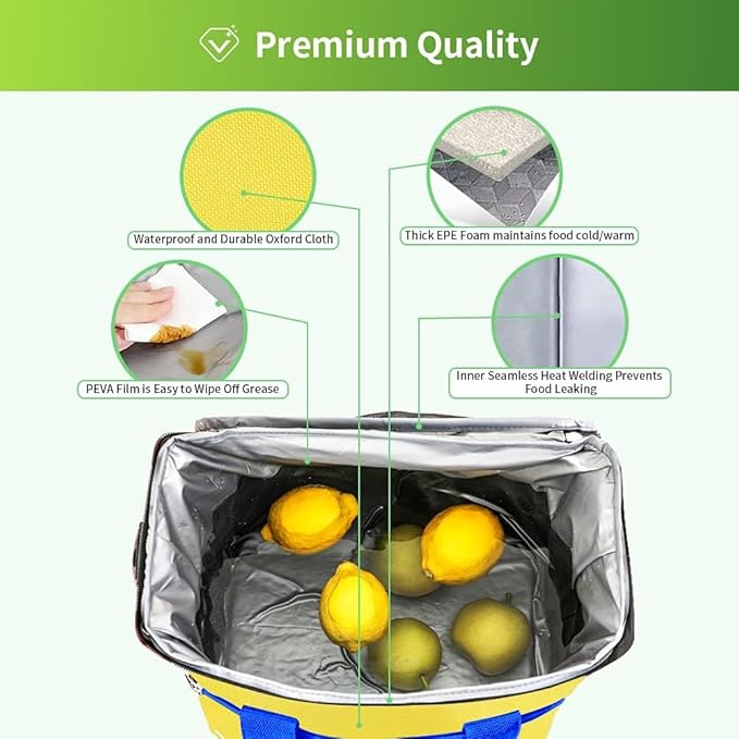 iknoe Large Cooler Bag Collapsible, 15L Insulated Bags, Leakproof Lunch Cooler Tote with Multi-Pockets for Adult, Insulated Lunch Box for Beach, Picnic,Work, Yellow 24-Can