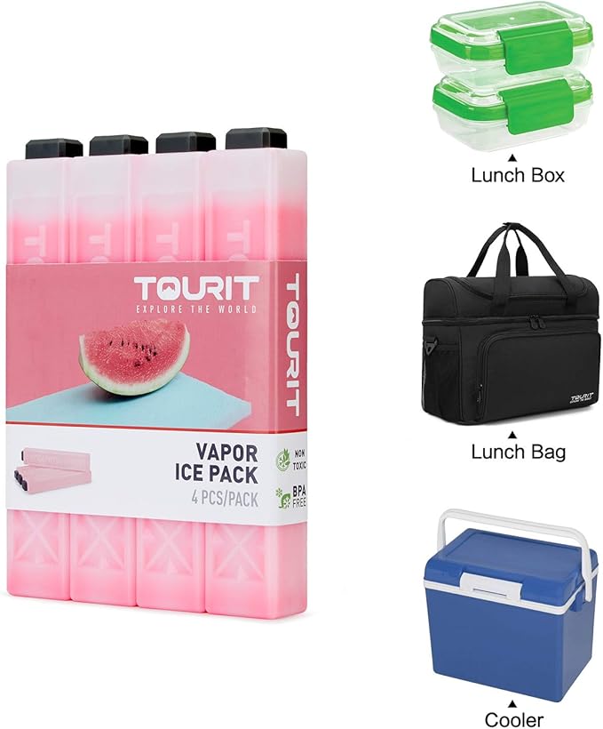 TOURIT Ice Packs for Coolers Reusable Long Lasting Freezer Packs for Lunch Bags/Boxes, Cooler Backpack