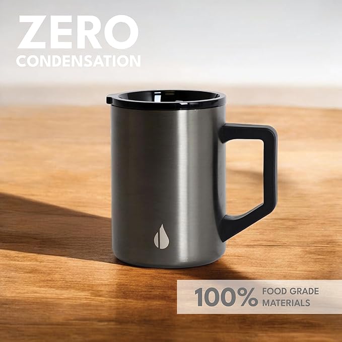 Elemental Insulated Coffee Mug - Triple-Wall Stainless Steel Summit Travel Cup for Hot and Cold Drinks - Thermal Coffee Mug with Lid and Handle for Camping, Office & Travel 16oz - Gunmetal