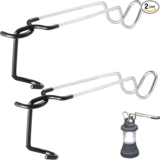 Outdoor Camping Lantern Hook for Tent lamp Hanger, Bird feeders, Garden Lights, Heavy Duty Outdoor Light Hook - Sturdy and Non Slip Pole Hook for Yard lightings, Hanging Light, Decor, 2*PCS