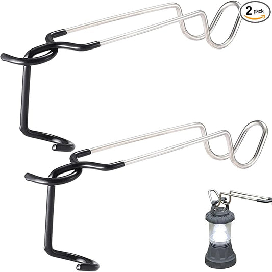Outdoor Camping Lantern Hook for Tent lamp Hanger, Bird feeders, Garden Lights, Heavy Duty Outdoor Light Hook - Sturdy and Non Slip Pole Hook for Yard lightings, Hanging Light, Decor, 2*PCS