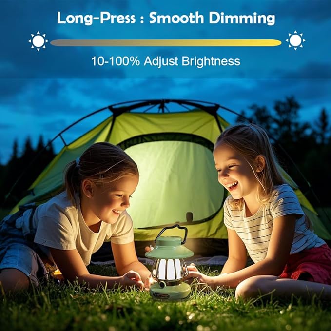 Camping Lantern for Kid Toddler Flashlight with Soft Light & Eye Protection Indoor Outdoor Hanging Tent Portable Night Light Battery Operated Sky Lanterns Rechargeable Lamp Gear Essentials Gift Green