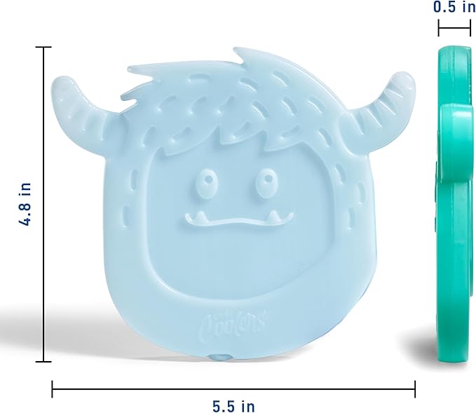 Cool Coolers by Fit & Fresh Kids Lunch Box Ice Packs, Slim Shaped Ice Packs for Lunch Bags and Coolers, Reusable Lunch Ice Packs, Multicolored, Yeti Shape, 4PK