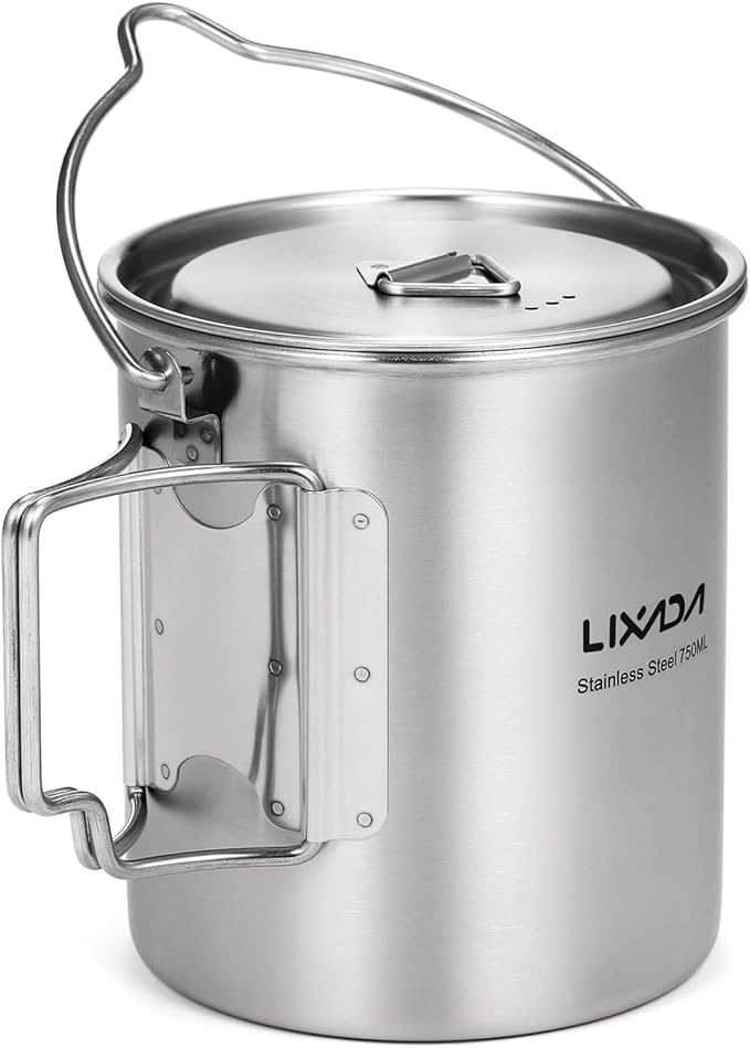 Lixada 750ml Camping Cup Pot Cup Stainless Steel Water Cup Mug with Foldable Spoon for Outdoor Camping Hiking Backpacking