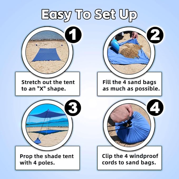 Beach Shade Tent, Portable Easy Pop Up Beach Canopy, UPF50+ Sun Protection Shelter, Windproof & Water Resistant, Perfect for Family