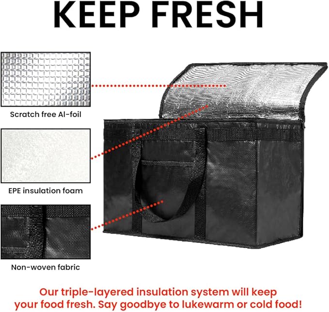 NZ home Durable XXL PRO Insulated Cooler Bag and Food Warmer for Delivery & Grocery Shopping with Zippered Top, Blue Commercial Grade (1 Pack)