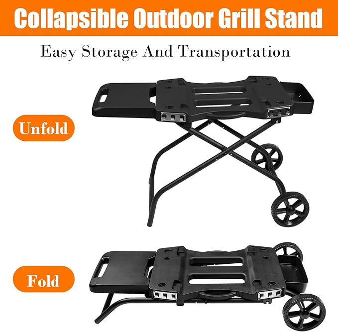Portable Grill Cart for Ninja OG701 OG751, Collapsible Outdoor Grill Stand for Ninja Woodfire Grill, Fits Ninja OG700 Series, Traeger Ranger,Pit Boss 10697/10724 and 22" Blackstone Griddle
