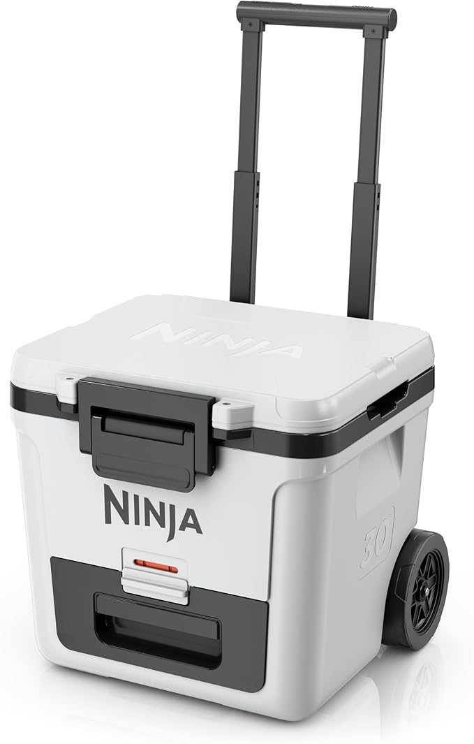 Ninja | Cooler | FrostVault 30QT Cooler with Wheels | Insulated with Temp Dry Storage Drawer | Keeps Ice Cold for Days | for The Beach, Camping, Picnics & More | Cloud White | FB230WH